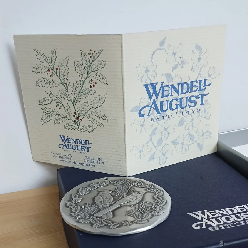 Wendell August Forge 2 Cardinals Christmas Ornamant Aluminum 2003